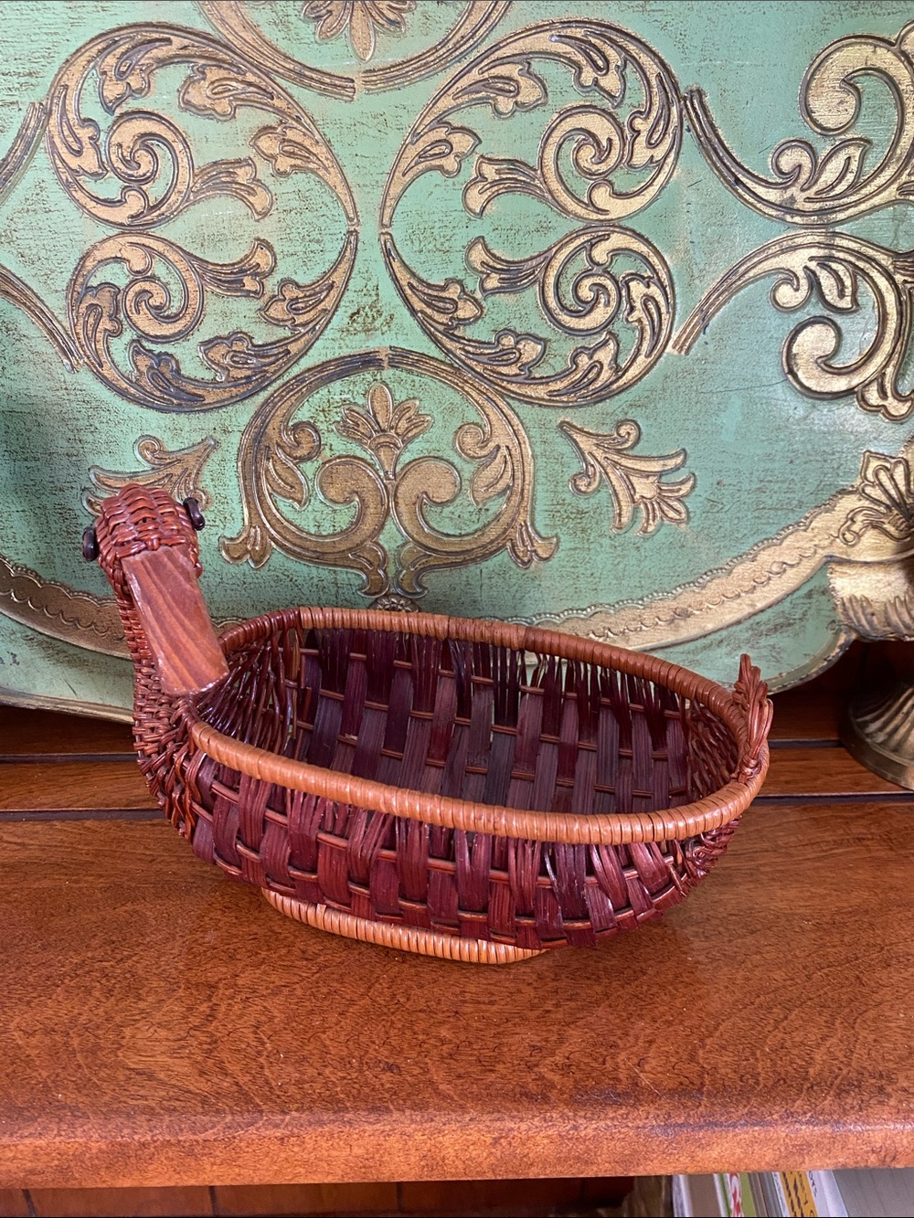 Cottagecore Primitive Rustic Farmhouse Folk Art Vintage Wicker Swan/Duck Basket